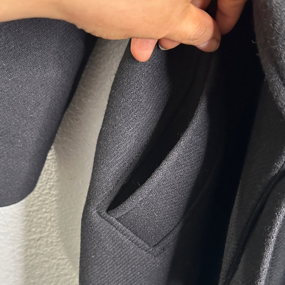 Zara Elegant Black wool blend Trench Coat size small heavy classic - Picture 10 of 13